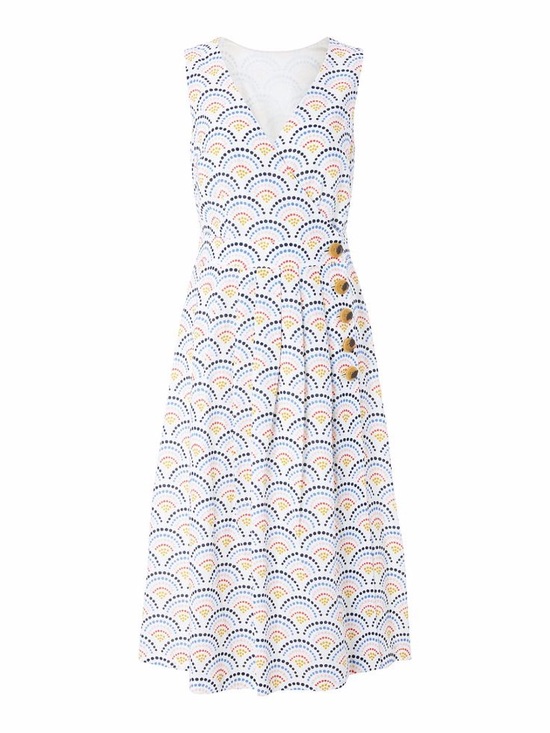 Dresses & Skirts - Boden Arwen Midi Dress Size 8L Cotton Linen Blend Rainbow Dot Print Wrap Style